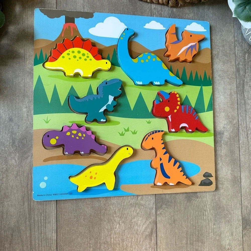 Dinosaur Wooden Puzzle for Kids Chunky Wood Colorful Dinosaurs